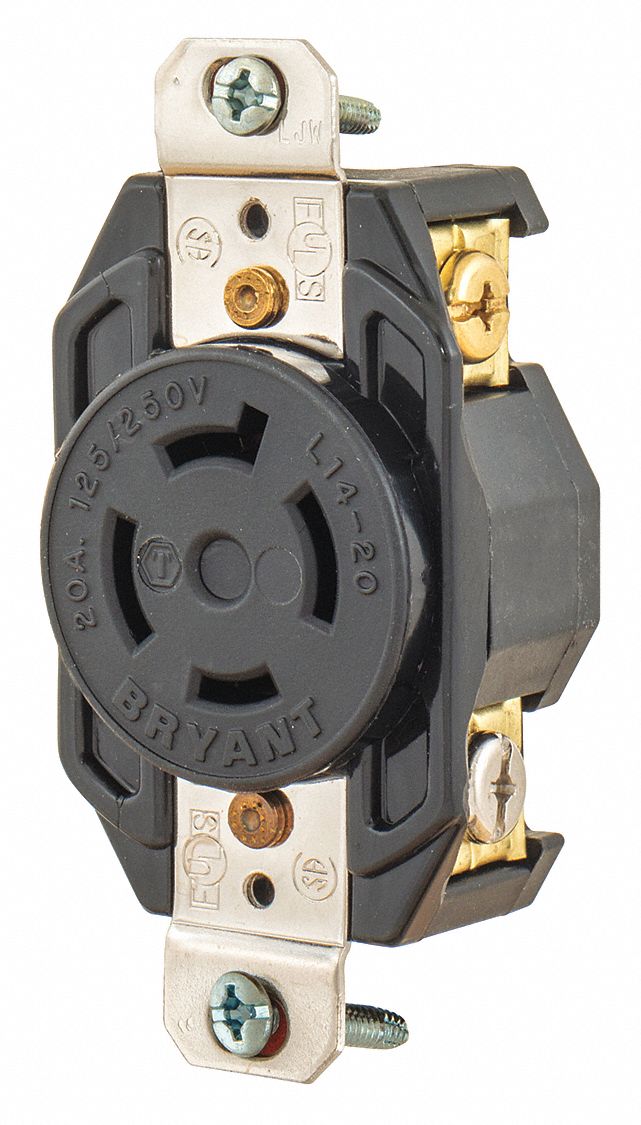 LOCKING RECEPTACLE,BLK,125/250V AC,20 A