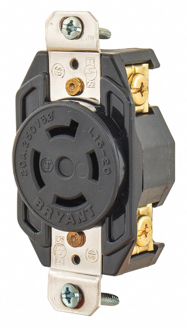 BRYANT Black Locking Receptacle, 20 Amps, 250VAC Voltage ... l14 20r receptacle wiring diagram 