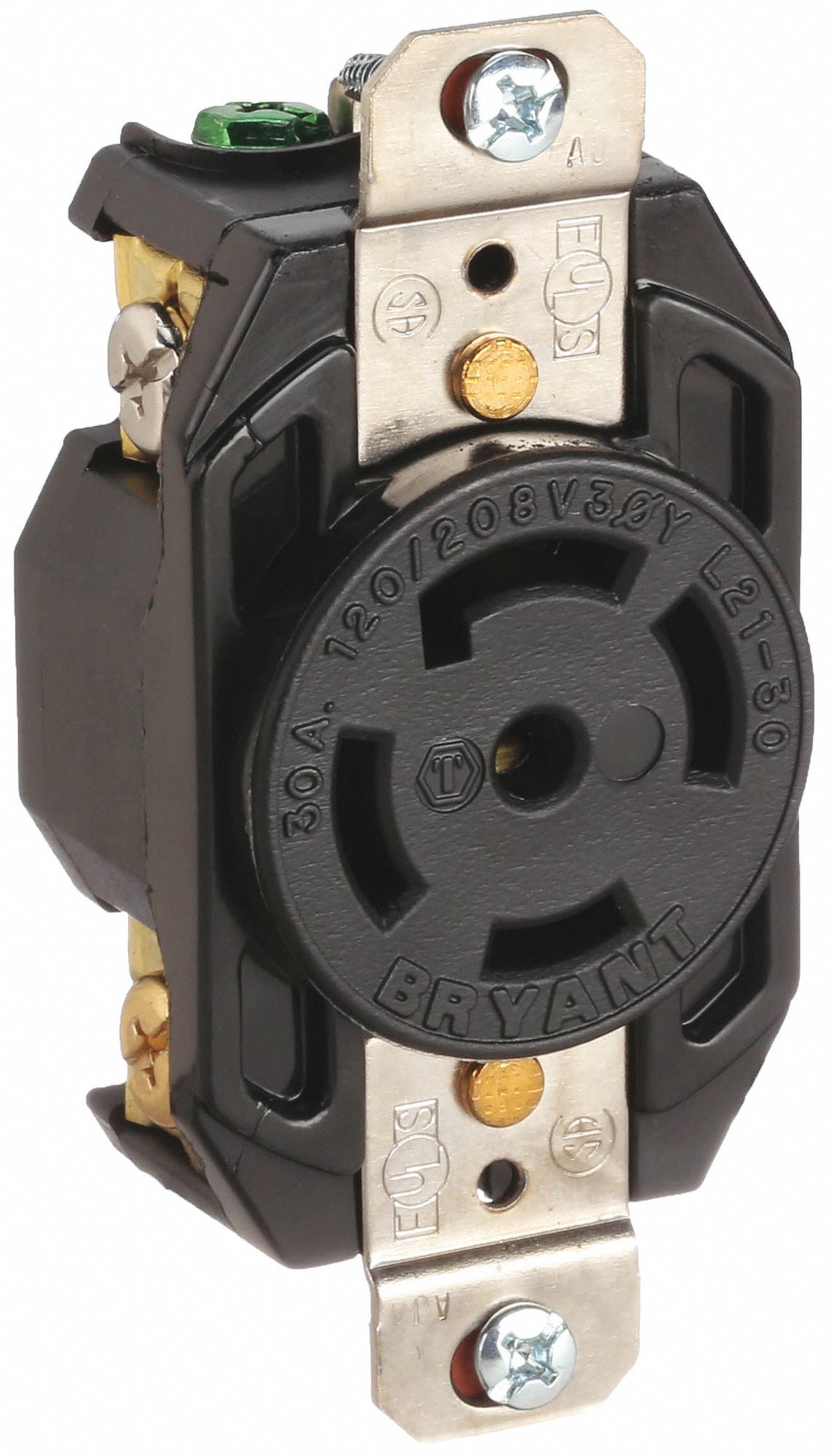 Locking Receptacle: L21-30R, 30 A, 120/208V AC, Black, 4 Poles