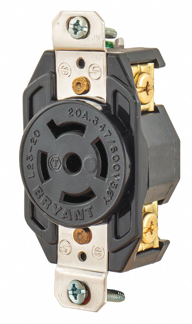 LOCKING RECEPTACLE,BLK,347/600V AC,20 A