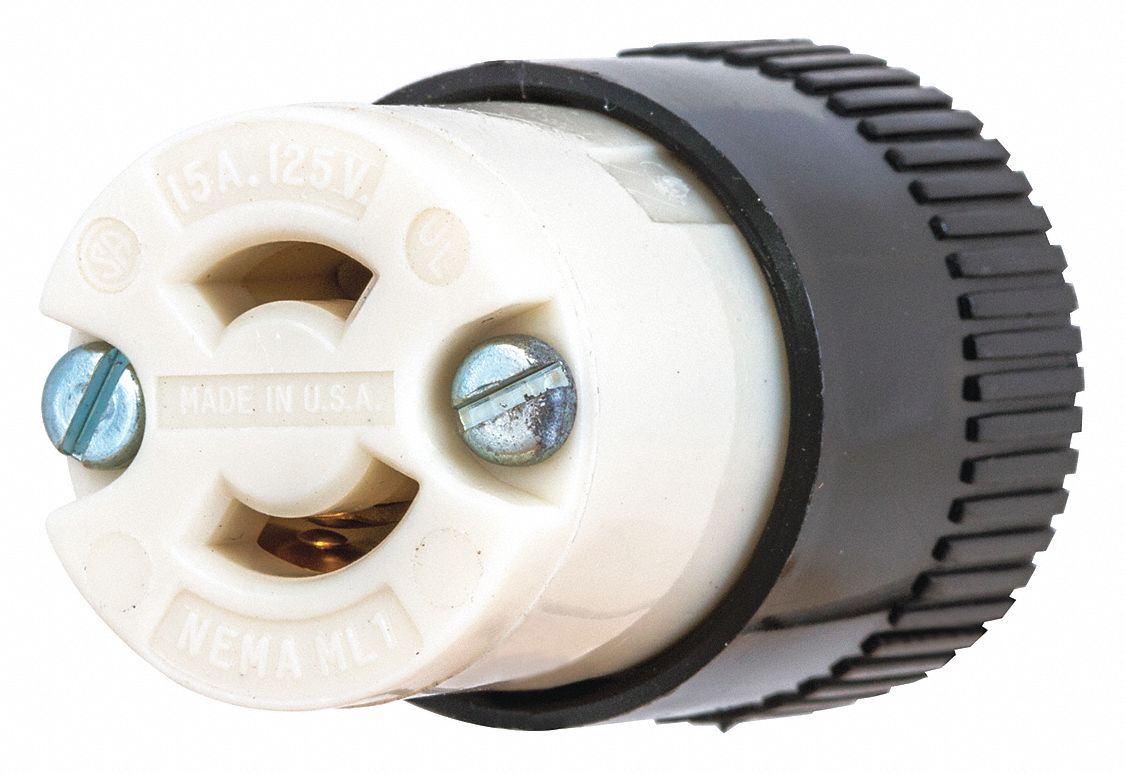 CONNECTEUR À VERROUILLAGE MIDGET, 2 PÔLES/2 FILS, NYLON, 125 V CA, 15 A, 1,25 PO, ML1-15R, 18 AWG, 12 AWG, NOIR/BLANC