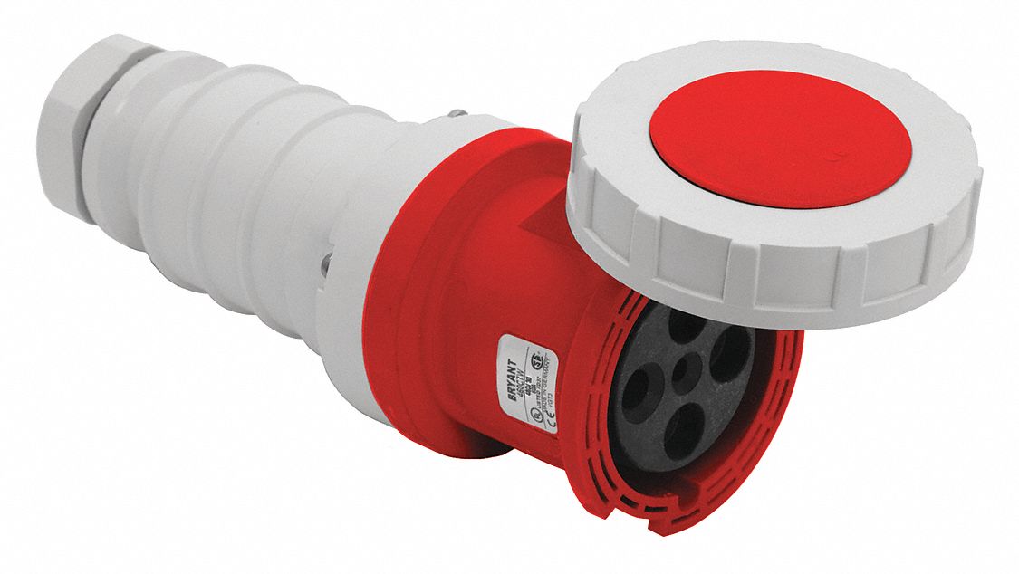BRYANT 100 Amp, 3Phase Nylon Watertight Pin and Sleeve Connector, Red
