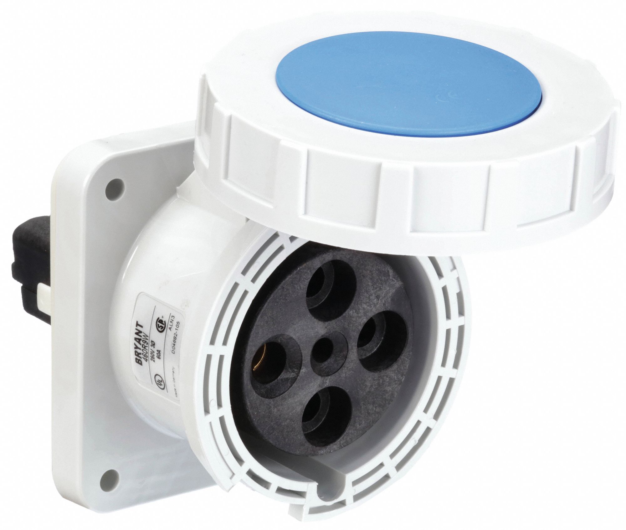 Watertight Pin and Sleeve Receptacle: 60 A, 250V, 5 hp Horsepower Rating, IEC Grounding, Blue