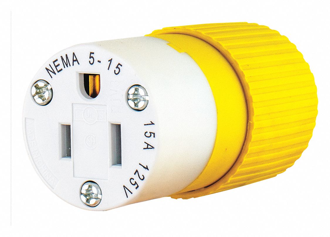 BRYANT Straight Blade Connector 515R, 15 Amps Plugs and Receptacles, 125V AC, 2 Poles