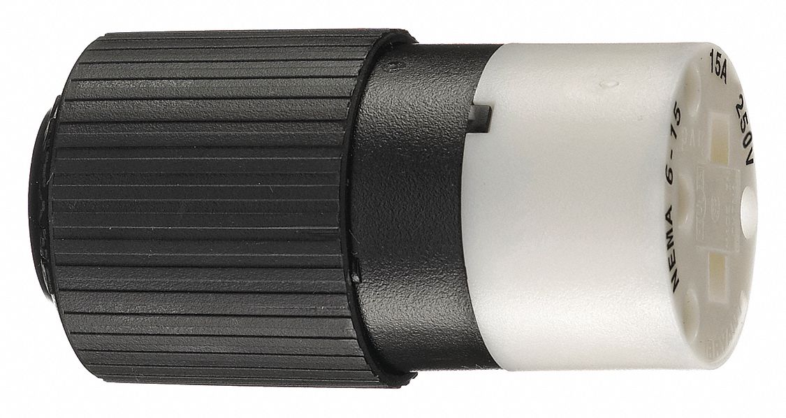 BRYANT Straight Blade Connector 615R, 15 Amps Plugs and Receptacles, 250V AC, 2 Poles