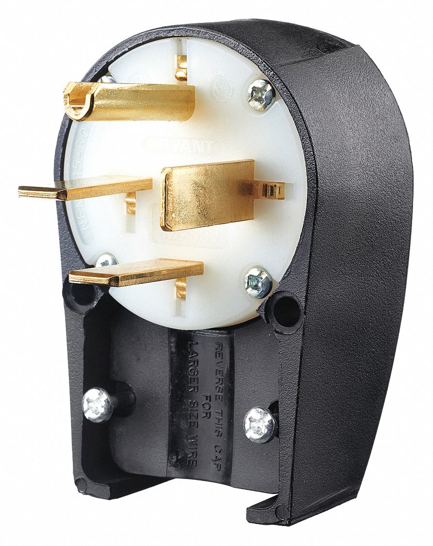 STRAIGHT BLADE PLUG,BLK/WHT,250V AC