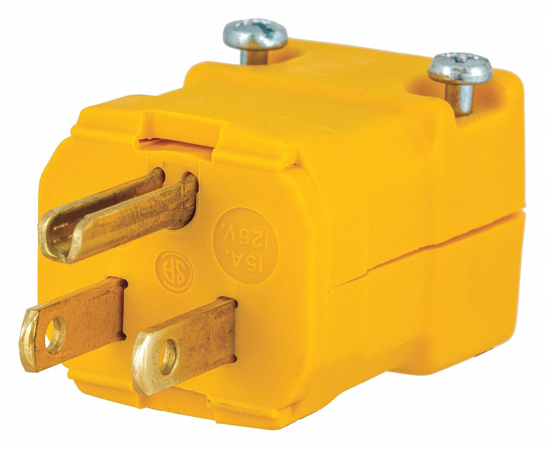STRAIGHT BLADE PLUG,YELW,0.5 HP,125V AC