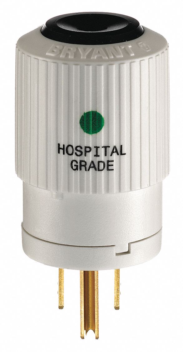 BRYANT 15A Hospital Grade Straight Blade Plug, White; NEMA ...