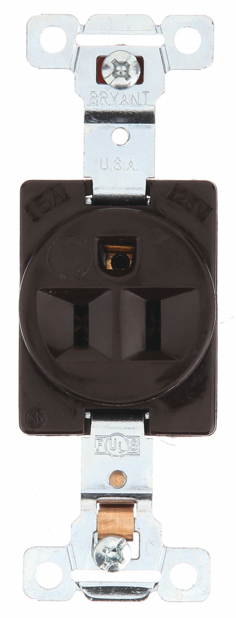 PRISE, SIMPLE, 2 PÔLES/3 FILS, NYLON, 125 V CA, 15 A, BORNES À VIS, 5-15R, 1/2 HP, 12 AWG, BRUN