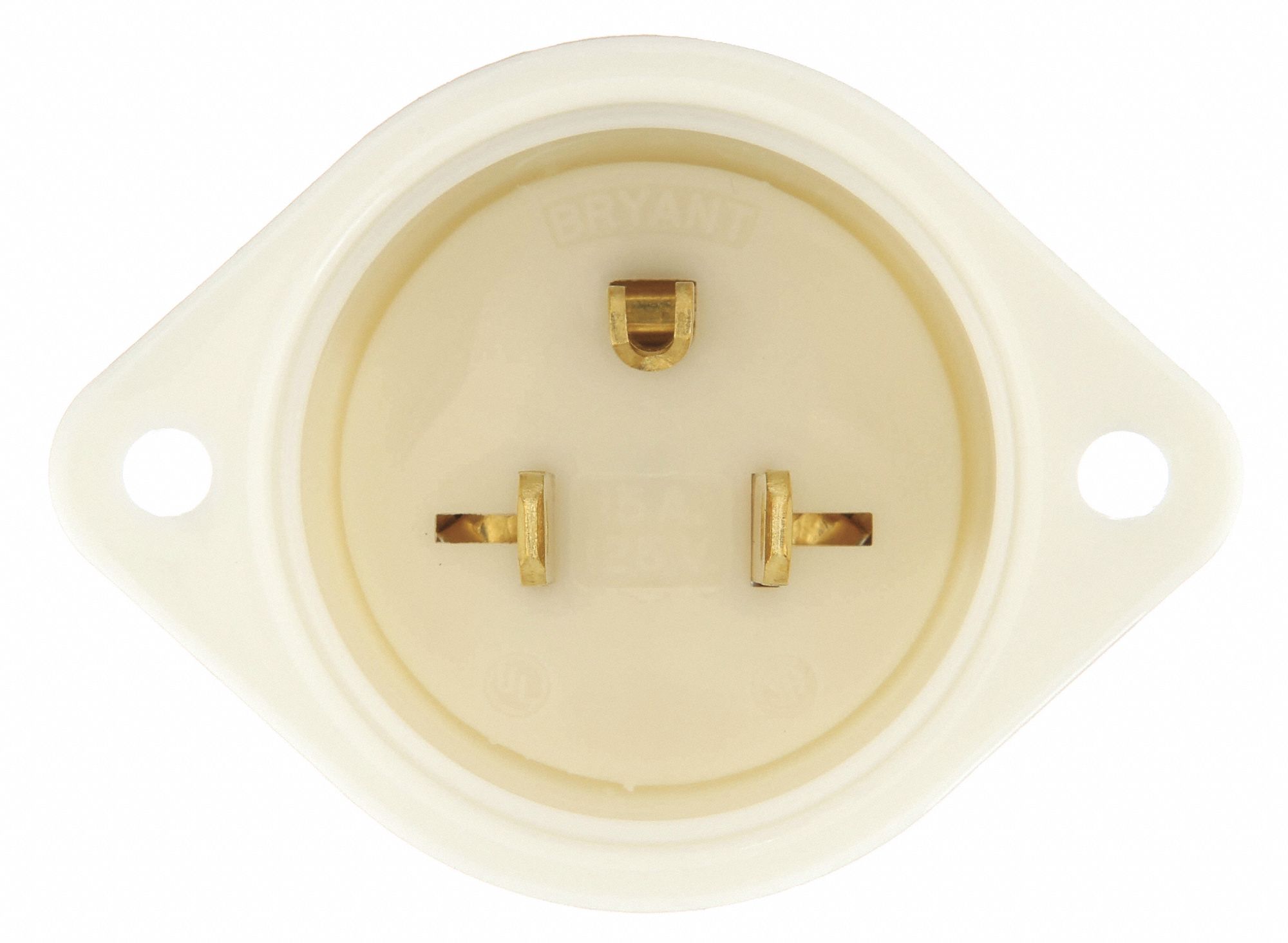 Flanged Inlet: 5-15P, 15 A, 125V AC, 2 Poles, White, Screw Terminals