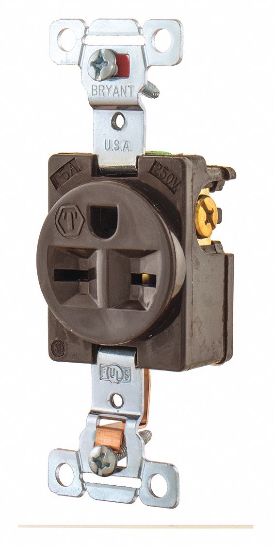 RECEPTACLE, SINGLE, 6-15R, 250V AC, 15 A, BROWN, 2 POLE/3 WIRE, SCREW TERMINALS