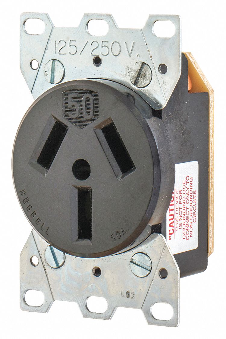 RECEPTACLE, SINGLE, 10-50R, 125/250V AC, 50 A, BLACK, 3 POLE/3 WIRE, GEN USE