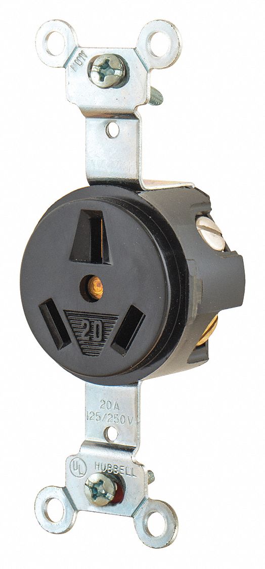 RECEPTACLE, SINGLE, 10-20R, 125/250V AC, 20 A, BLACK, 3 POLE/3 WIRE, GEN USE