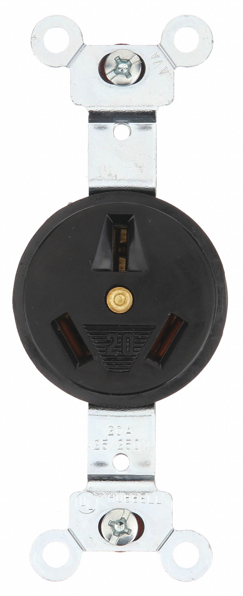 PRISE, SIMPLE, 3 PÔLES/3 FILS, THERMOPLASTIQUE, 125/250 V CA, 20 A, BORNES À VIS, 10-20R, 2 HP, 12 AWG, NOIR