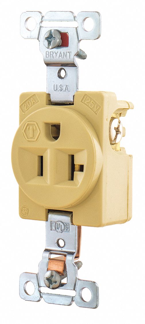 RECEPTACLE, SINGLE, IVORY, 5-20R, 20 A, 125V AC, 2 POLE/3 WIRE, SCREW TERMINALS