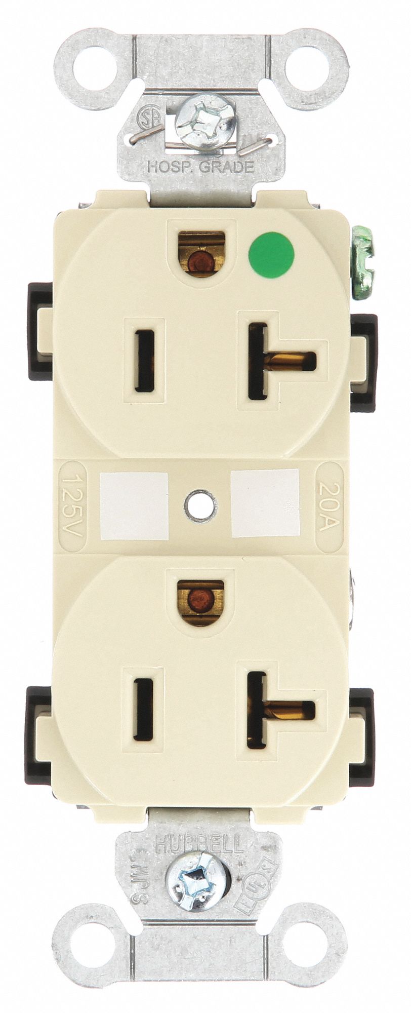 Receptacle: Duplex, 5-20R, 20 A, 125V AC, Ivory, 2 Pole / 3 Wire Poles & Wires, Gen Purpose
