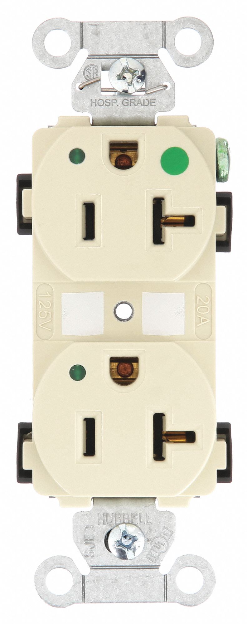 PRISE, DOUBLE, 2 PÔLES/3 FILS, NYLON, LAITON, 125 V CA, 20 A, BORNES À VIS, 5-20R, 1 HP, 10 AWG, IVOIRE