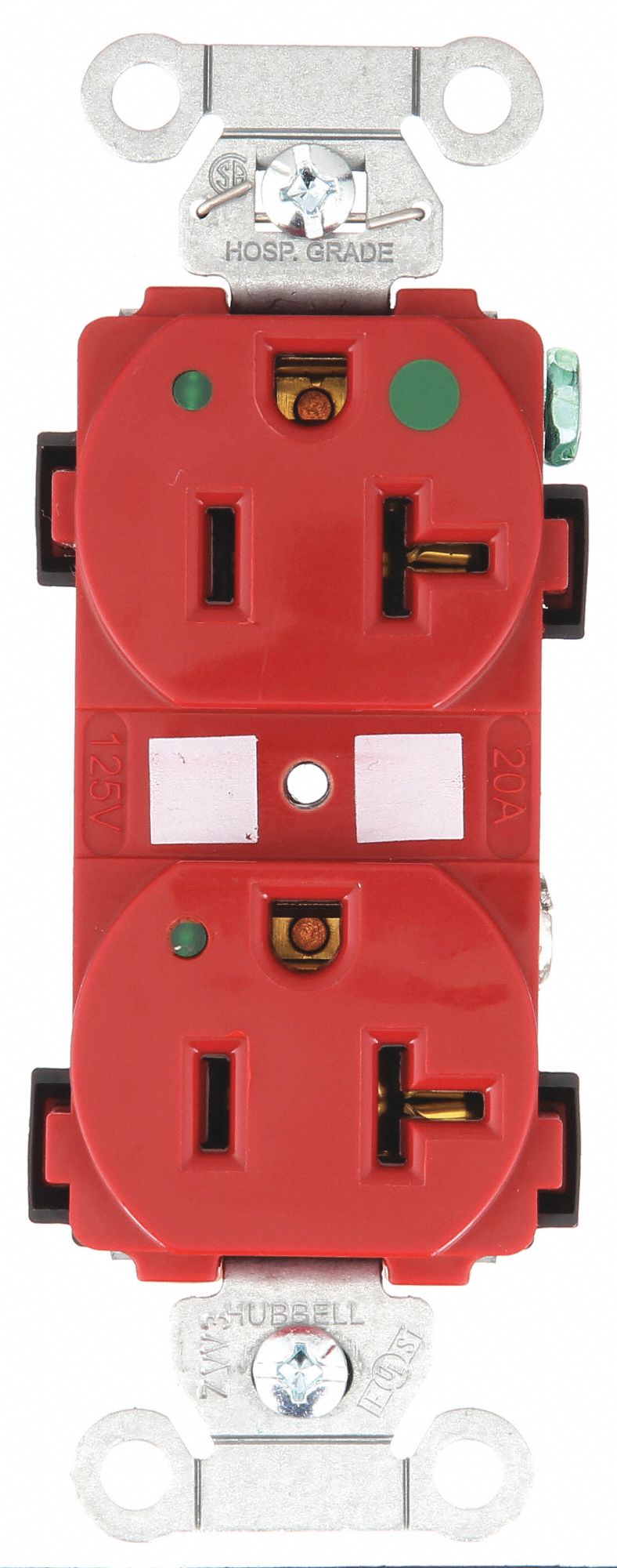 PRISE, DOUBLE, 2 PÔLES/3 FILS, NYLON, LAITON, 125 V CA, 20 A, BORNES À VIS, 5-20R, 1 HP, 10 AWG, ROUGE