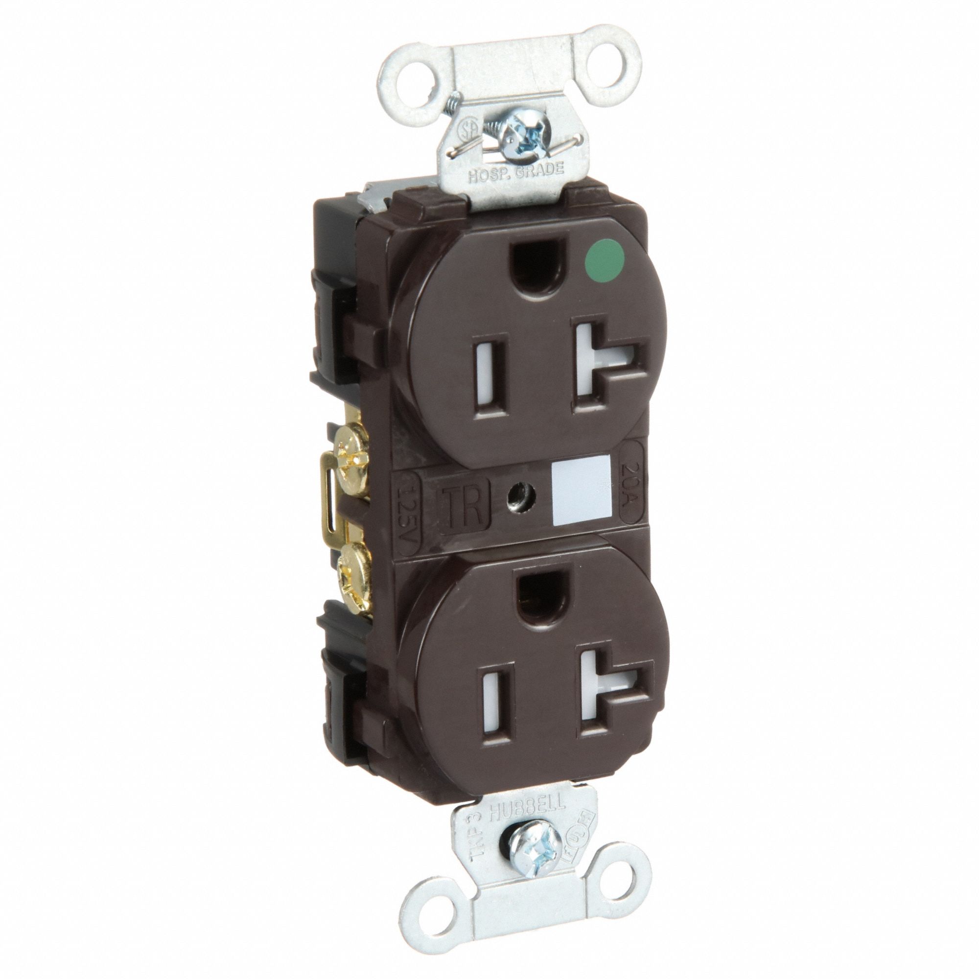 Receptacle: Duplex, 5-20R, 20 A, 125V AC, Brown, 2 Pole / 3 Wire Poles & Wires, Gen Purpose