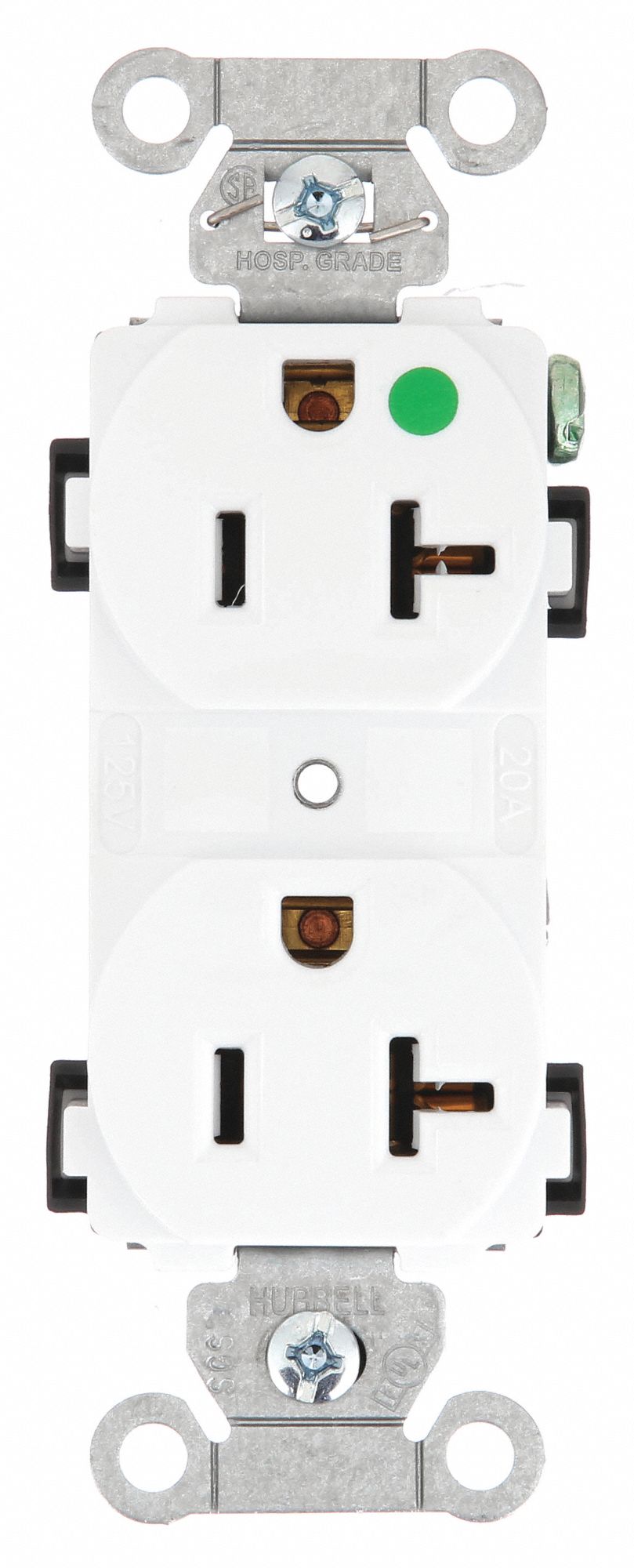 PRISE, DOUBLE, 2 PÔLES/3 FILS, NYLON, LAITON, 125 V CA, 20 A, BORNES À VIS, 5-20R, 1 HP, 10 AWG, BLANC