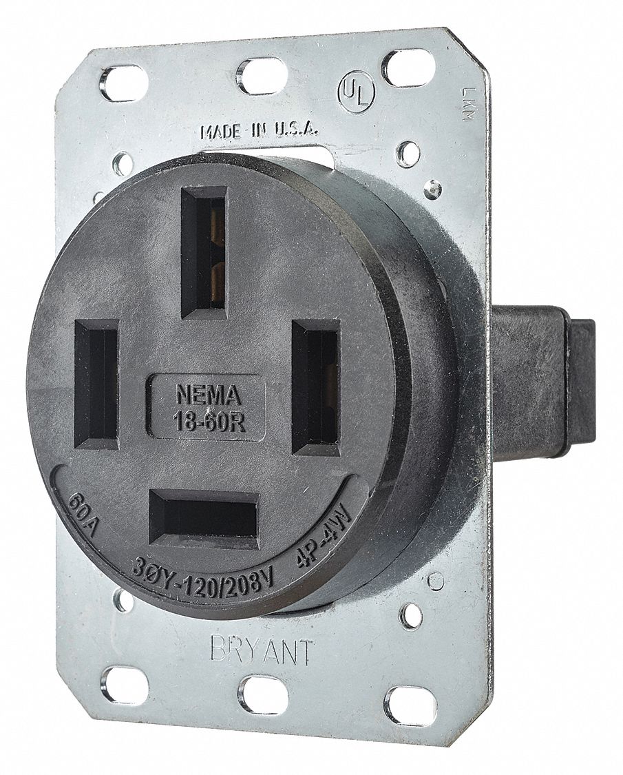 RECEPTACLE, SINGLE, 18-60R, 120/208V AC, 60 A, BLACK, 4 POLE/4 WIRE, GEN USE