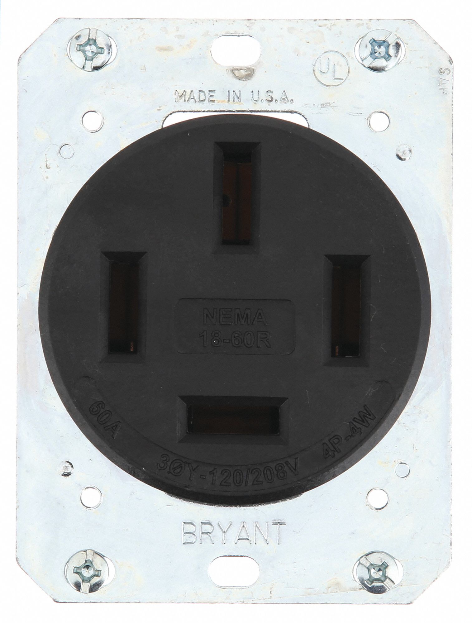 BRYANT 60, Industrial, Receptacle, Black, No Tamper Resistant - 49YY87