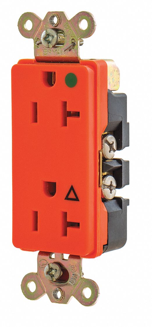 RECEPTACLE, DECORATOR DUPLEX, 5-20R, 20 A, 125V AC, ORANGE, SCREW TERMINALS