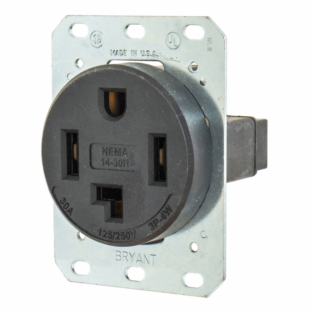 Bryant Receptacle Industrial Single Flush Mount 30 A 125 250v Ac Nema 14 30r Black 49yy92 9430fr Grainger