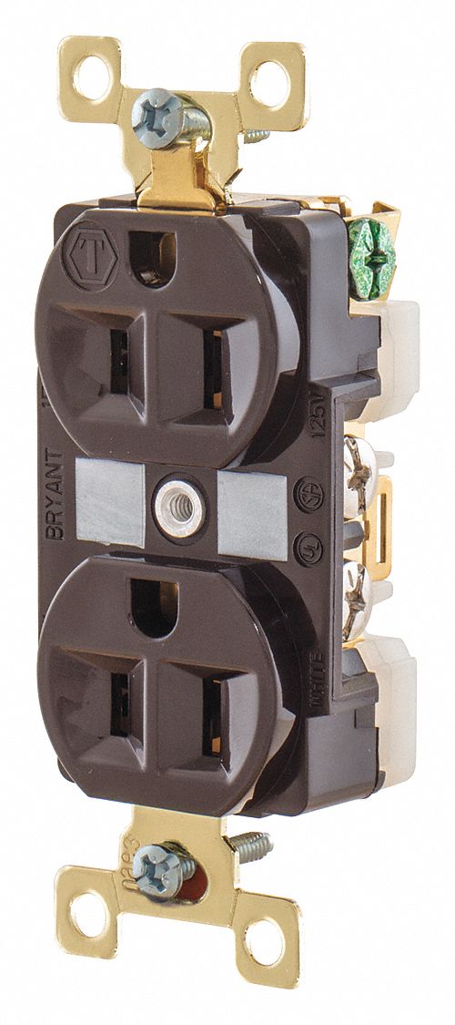 RECEPTACLE, DUPLEX, 5-15R, 125V AC, 15 A, BROWN, 2 POLE/3 WIRE, SCREW TERMINALS