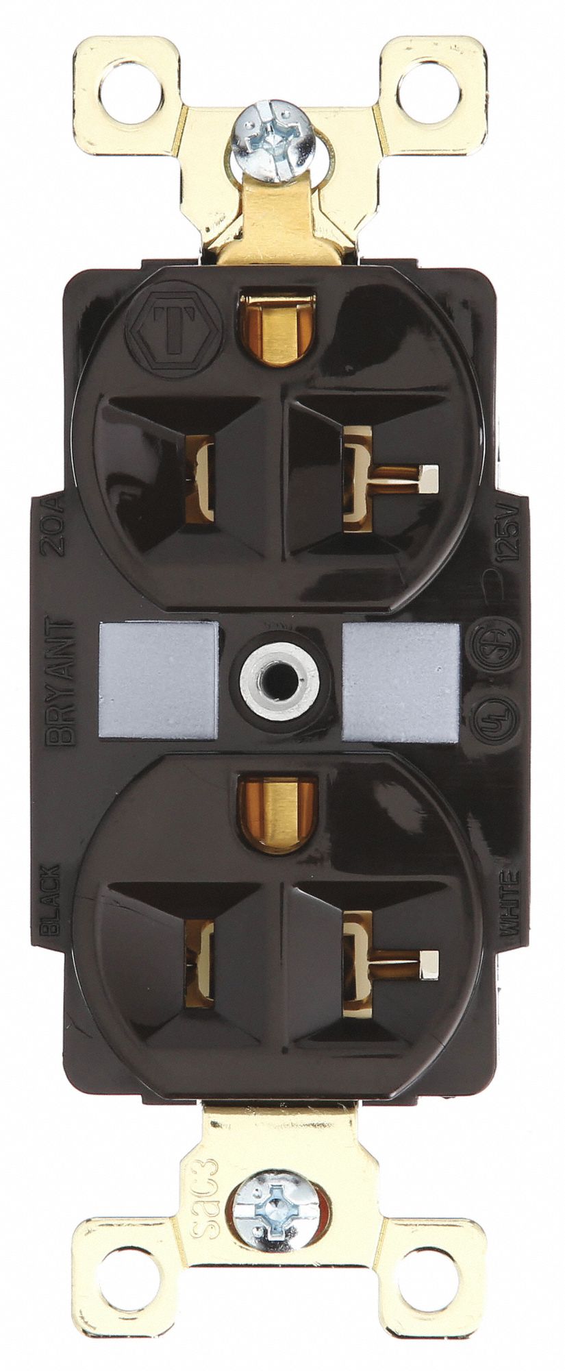 Receptacle: Duplex, 5-20R, 125V AC, 20 A, Brown, 2 Pole / 3 Wire, Screw Terminals