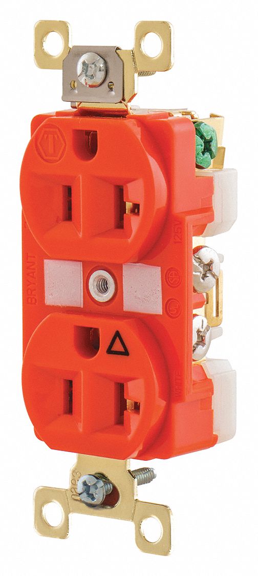 RECEPTACLE, DUPLEX, 5-20R, 125V AC, 20 A, ORANGE, 2 POLE/3 WIRE, SCREW TERMINALS