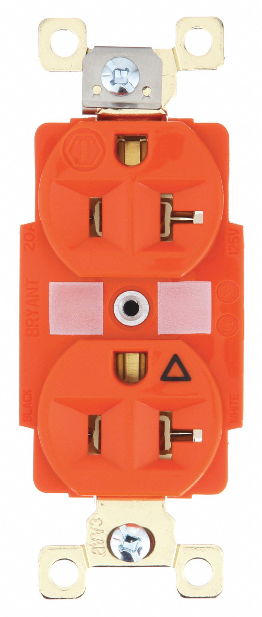 RECEPTACLE, DUPLEX, 5-20R, 125V AC, 20 A, ORANGE, 2 POLE/3 WIRE, SCREW TERMINALS