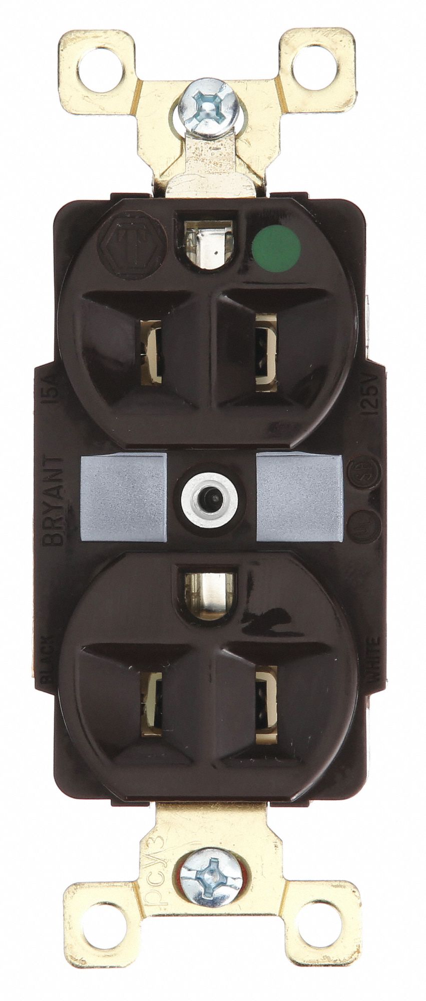 PRISE, DOUBLE, 2 PÔLES/3 FILS, COMPOSITE, CUIVRE, 125 V CA, 15 A, BORNES À VIS, 5-15R, 1/2 HP, 12 AWG, BRUN