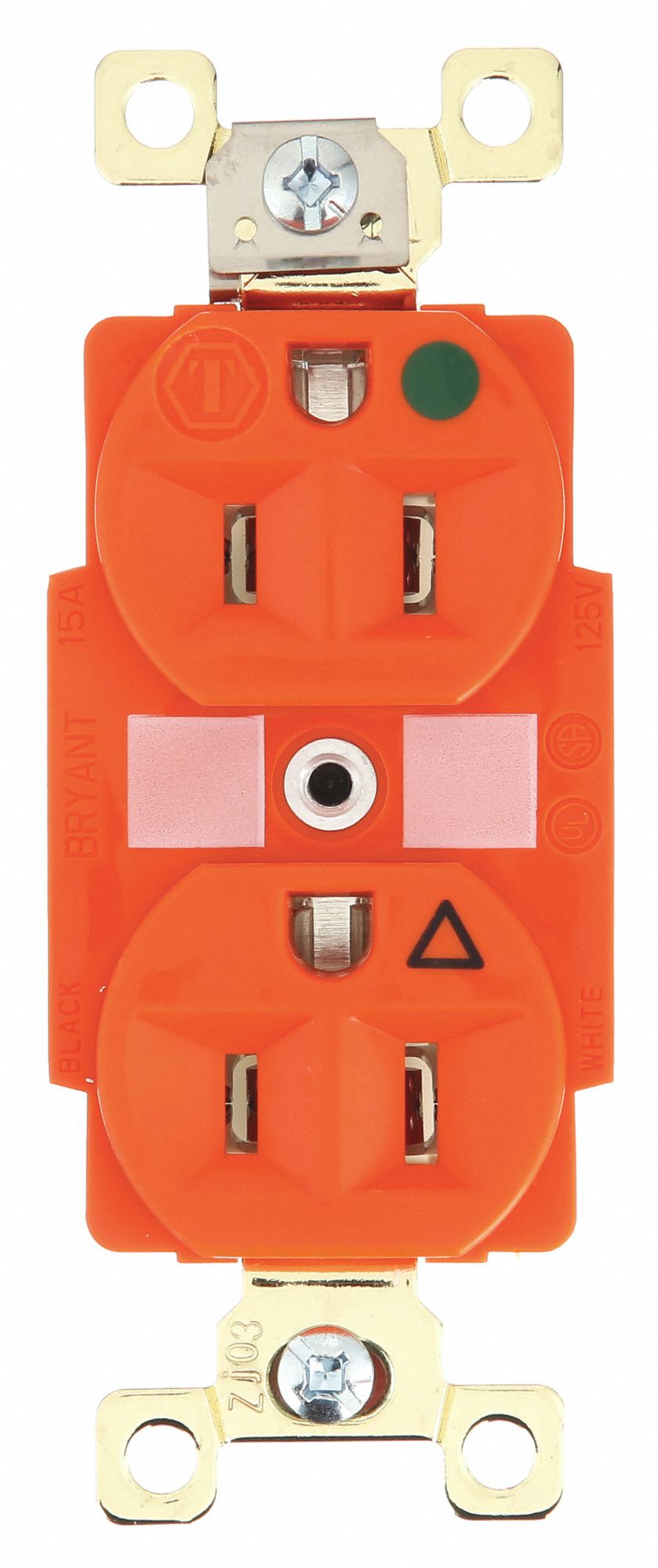 Receptacle: Duplex, 5-15R, 15 A, 125V AC, Orange, 2 Pole / 3 Wire Poles & Wires, Gen Purpose