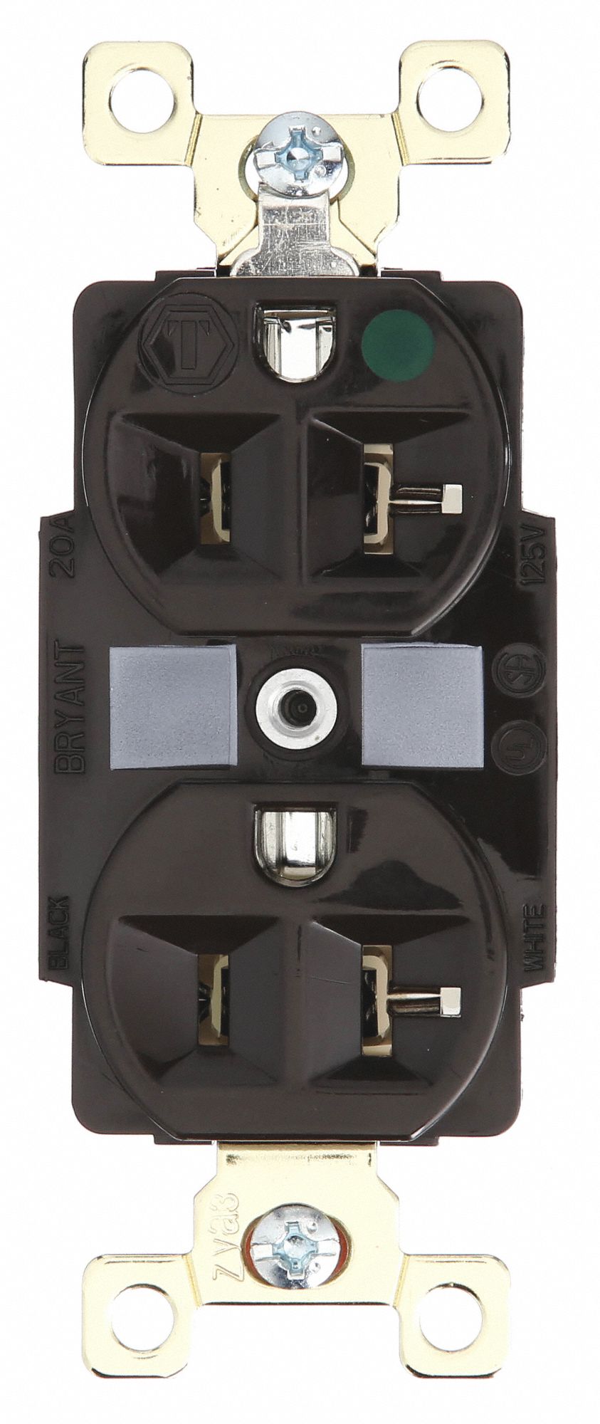 PRISE, DOUBLE, 2 PÔLES/3 FILS, COMPOSITE, CUIVRE, 125 V CA, 20 A, BORNES À VIS, 5-20R, 1 HP, 12 AWG, BRUN