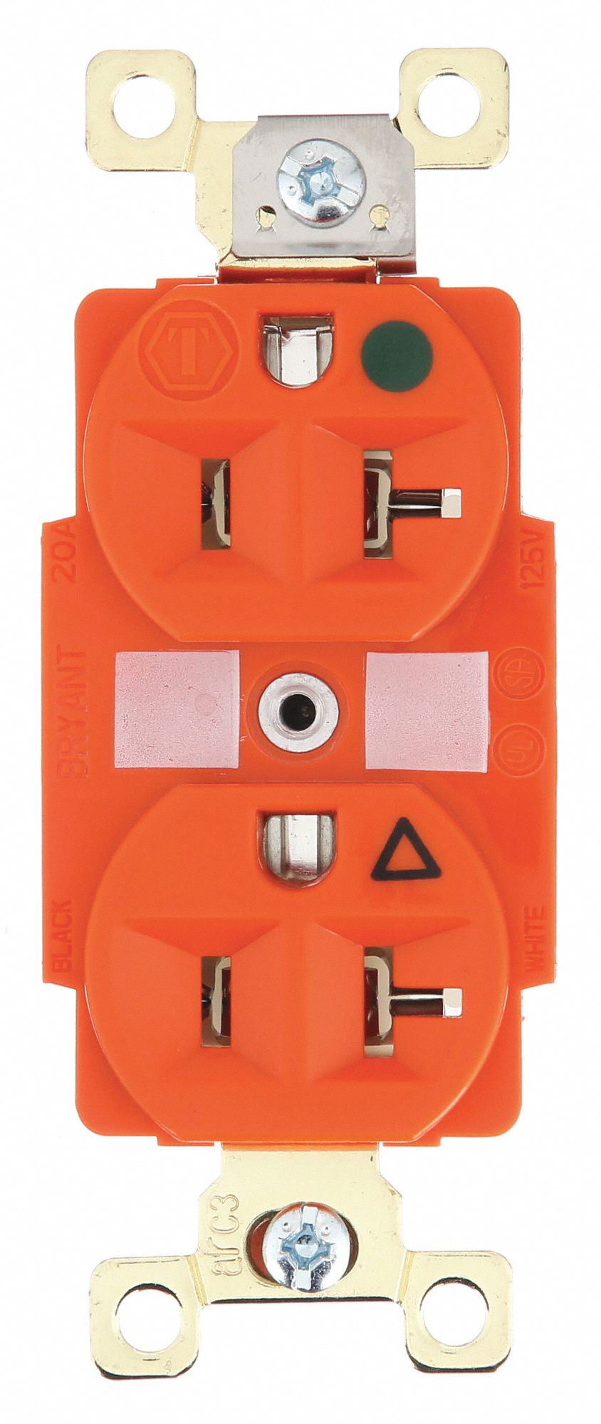 Receptacle: Duplex, 5-20R, 20 A, 125V AC, Orange, 2 Pole / 3 Wire Poles & Wires, Gen Purpose