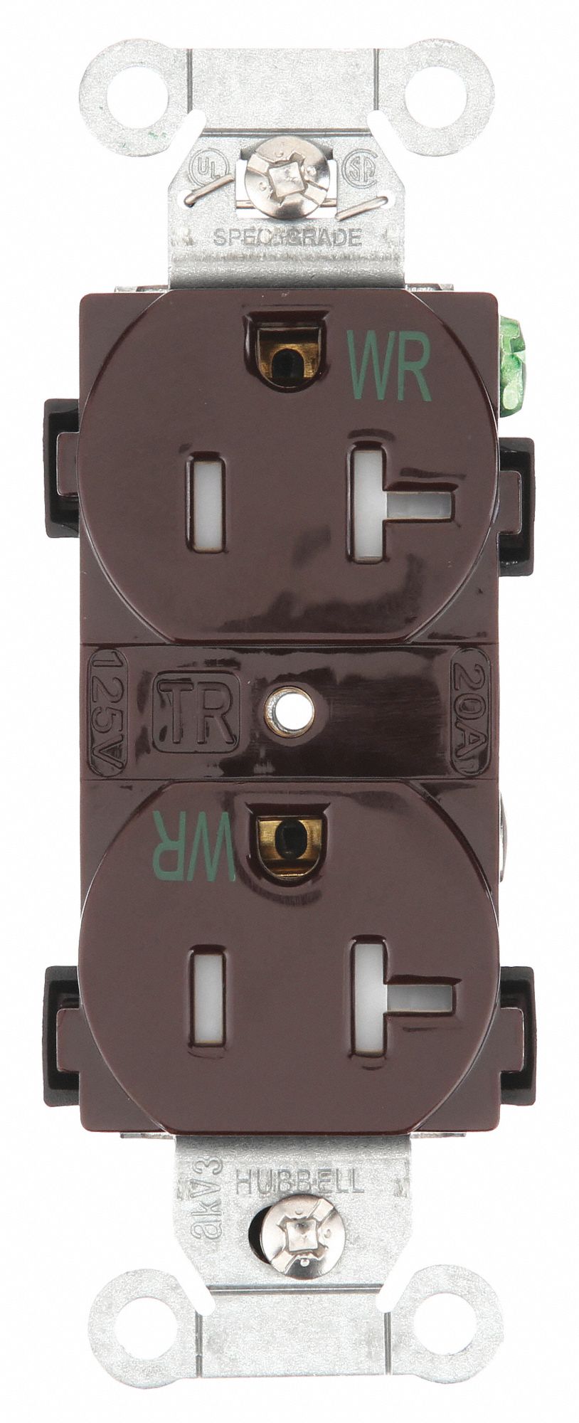 Receptacle: Duplex, Brown, 5-20R, 20 A, 125V AC, 2 Pole / 3 Wire, Screw Terminals, Gen Use