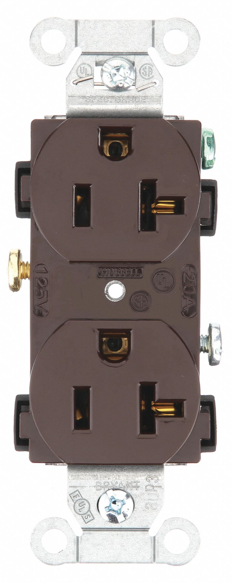 Receptacle: Duplex, Brown, 5-20R, 20 A, 125V AC, 2 Pole / 3 Wire, Screw Terminals