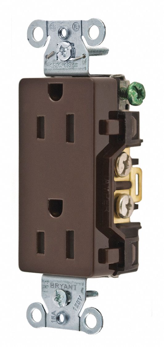 PRISE, DÉCORATEUR BIDIRECTIONNEL, 2 PÔLES/3 FILS, COMPOSITE, 125 V CA, 15 A, 5-15R, 1/2 HP, 12 AWG, BRUN