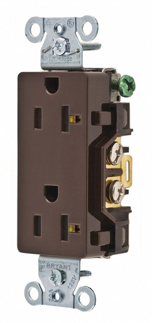 RECEPTACLE, DECORATOR DUPLEX, BROWN, 5-20R, 20 A, 125V AC, 2 POLE/3 WIRE