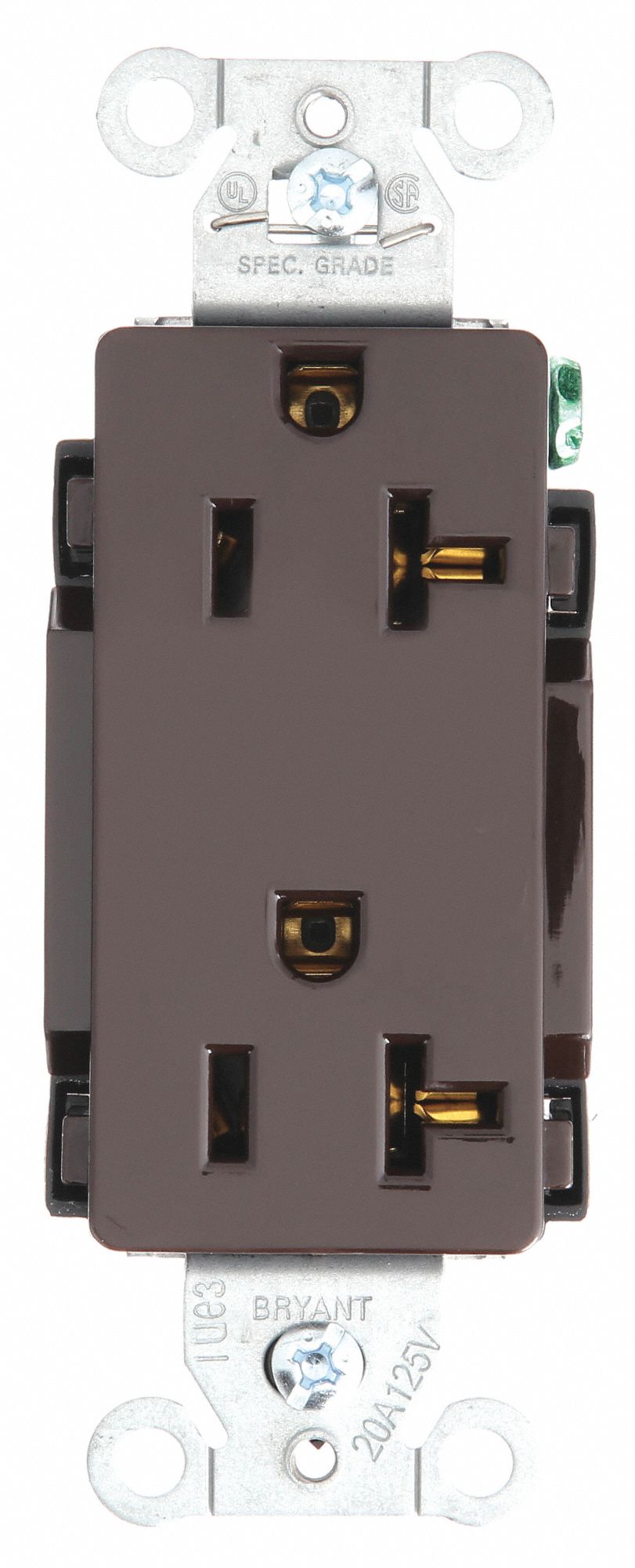 Receptacle: Decorator Duplex, Brown, 5-20R, 20 A, 125V AC, 2 Pole / 3 Wire, Screw Terminals