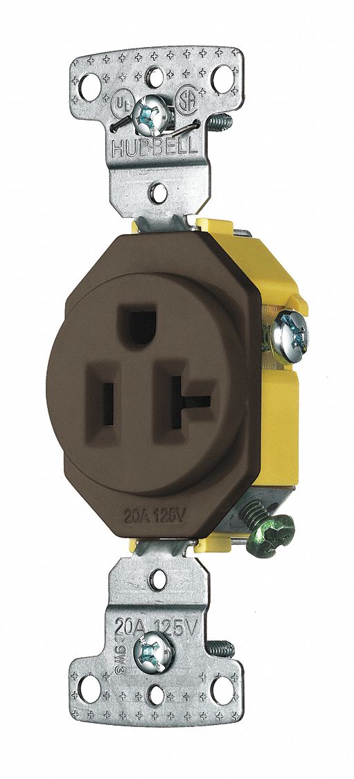 RECEPTACLE, SINGLE, BROWN, 5-20R, 20 A, 125V AC, 2 POLE/3 WIRE, SCREW TERMINALS