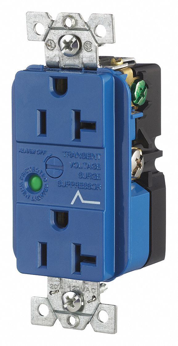 RECEPTACLE, DUPLEX, BLUE, 5-20R, 20 A, 125V AC, 2 POLE/3 WIRE, SCREW TERMINALS
