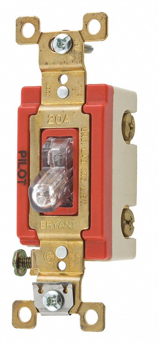 BRYANT Pilot Light Wall Switch, 1Pole, Maintained, Toggle 49YZ62