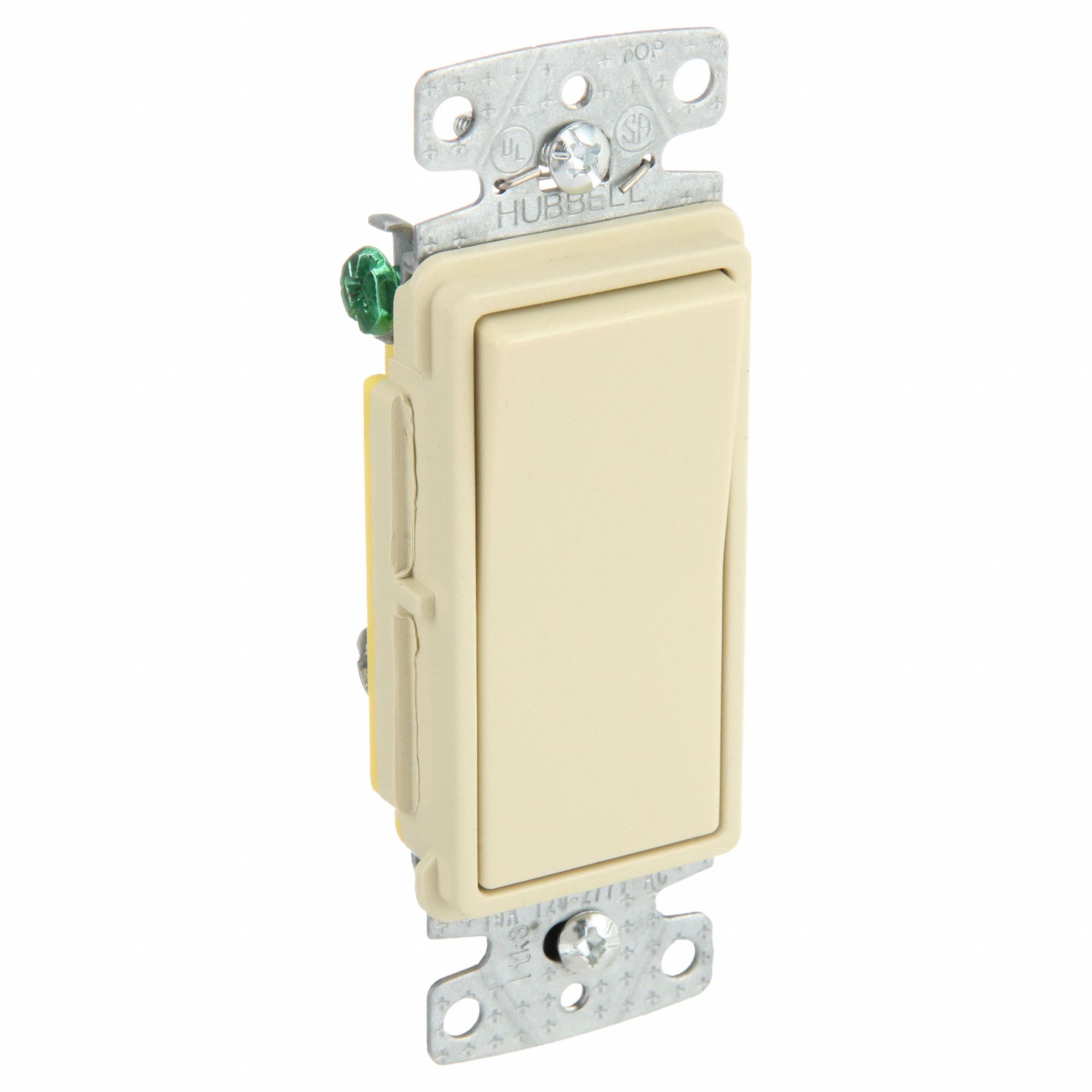 Pilot Light Wall Switch: Rocker Switch, Single Pole, Ivory, 15 A, 120/277V AC, Screw Terminals
