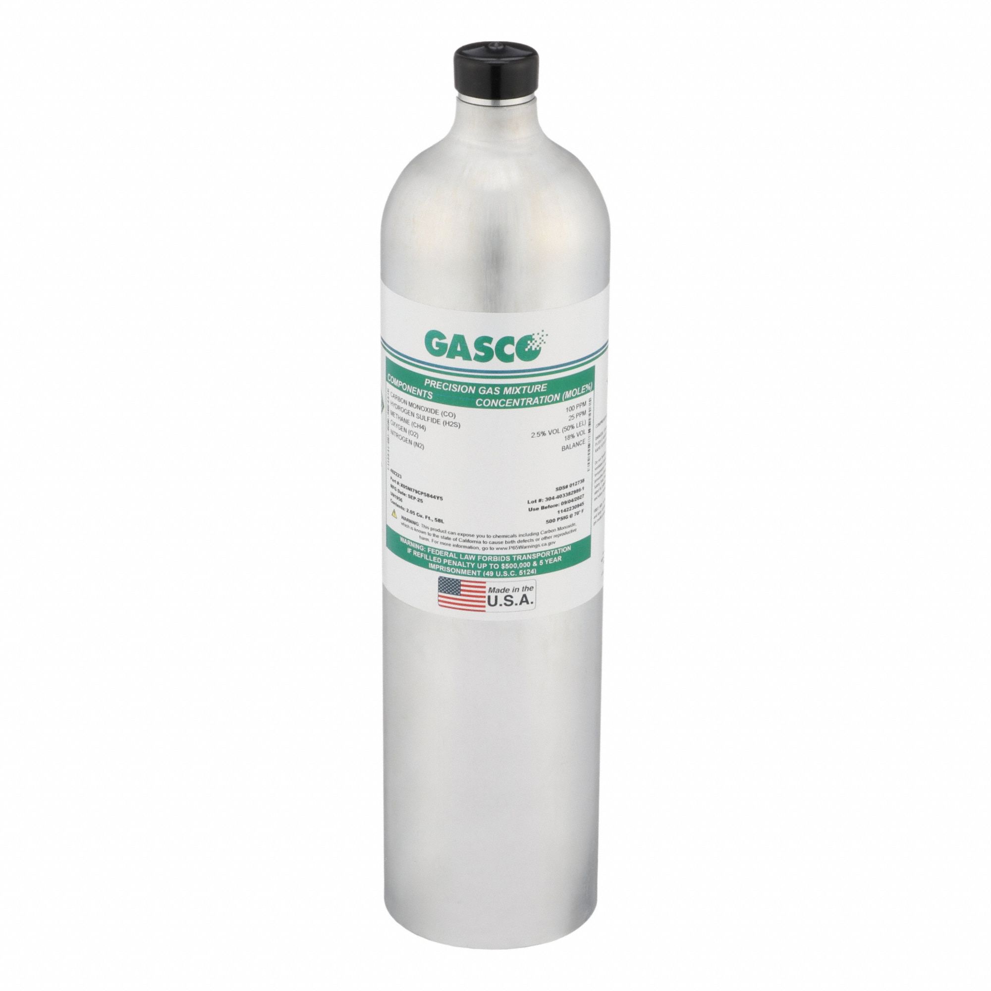 Calibration Gas: Nitrogen, Disposable, +/-5% Accuracy, 49Z223, X05NI79CP5844Y5, Cylinder