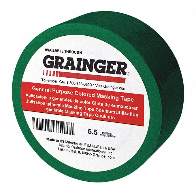 MASKING TAPE, ½ IN X 60 YARD, 5.5 MIL THICK, INDOOR, GREEN, 72 PK