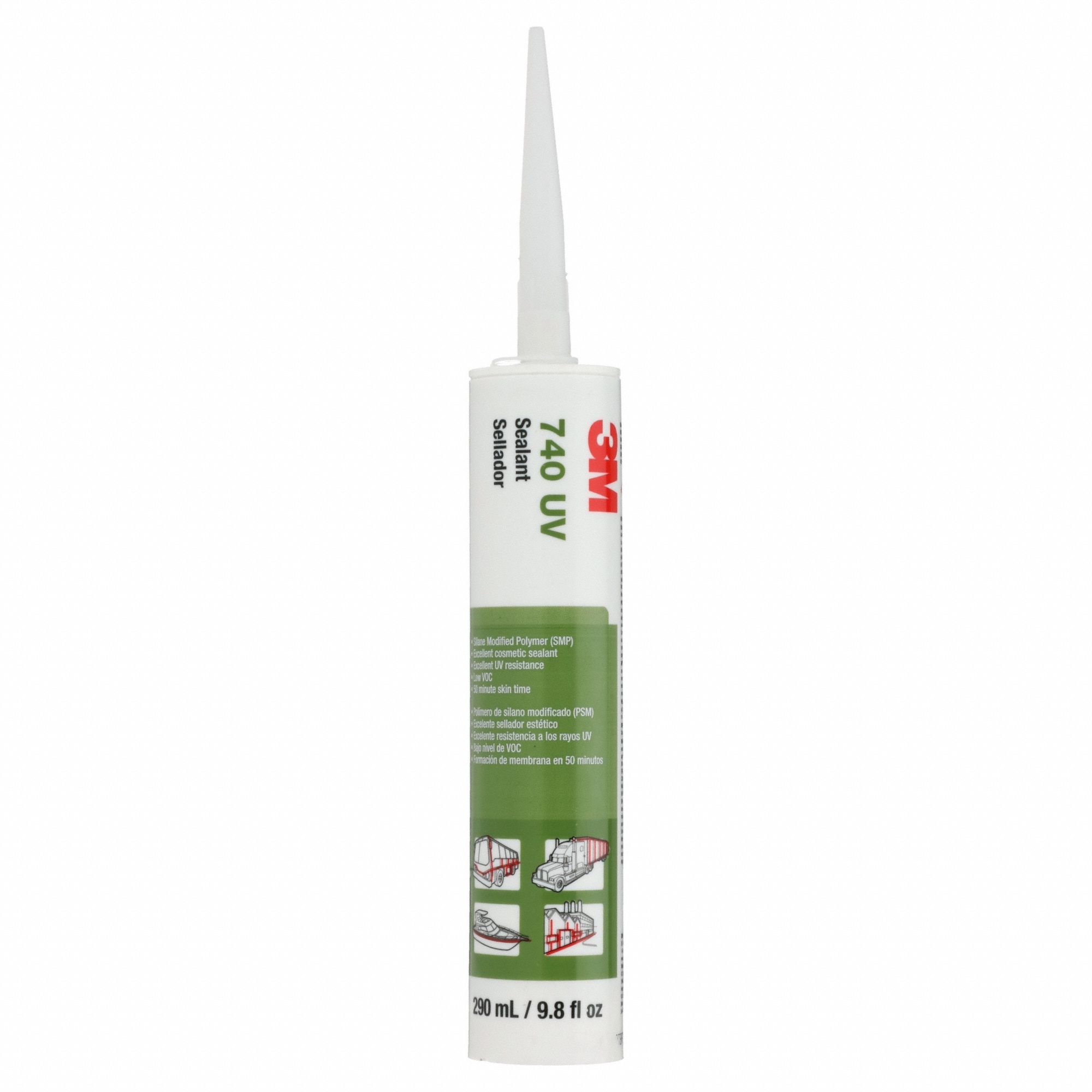 Polymer Adhesive Sealant: 740 UV, White, 10 oz Container Size, Cartridge