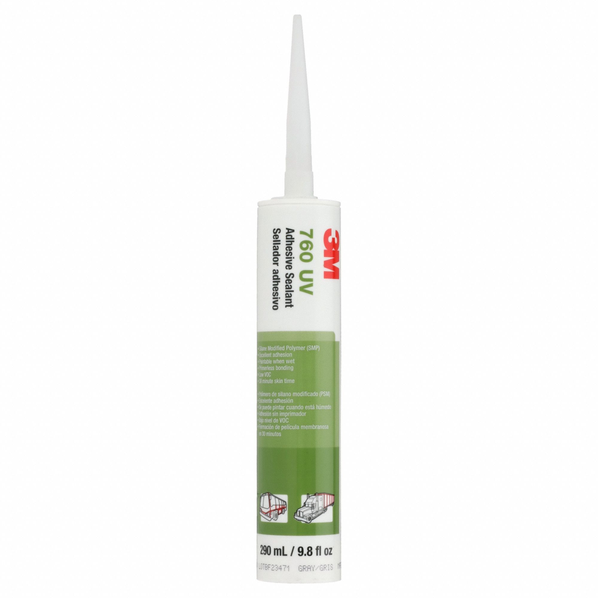 Polymer Adhesive Sealant: 760 UV, Gray, 10 oz Container Size, Cartridge