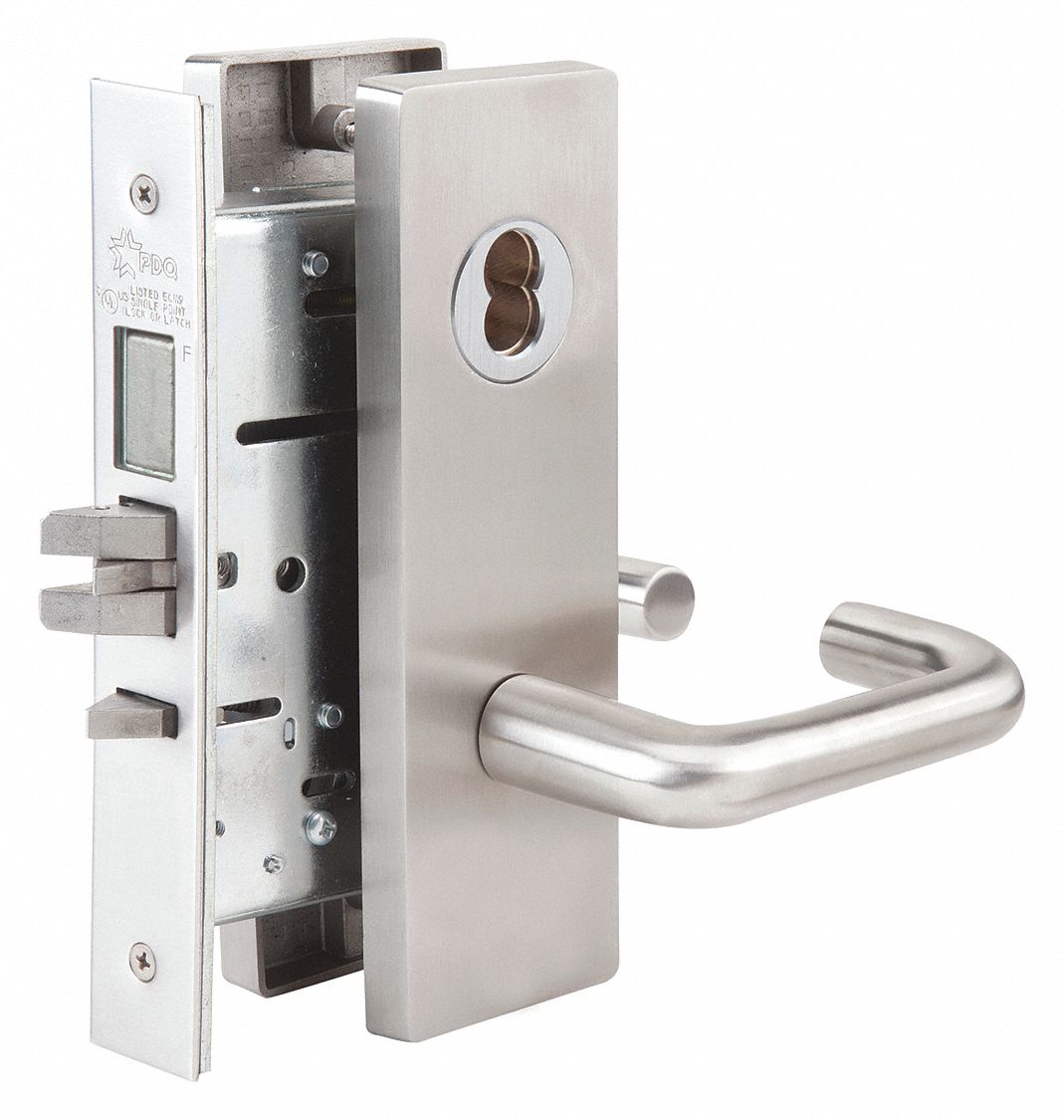 Door Lockset: Passage Lever Locksets, Stainless Steel, ADA Compliant